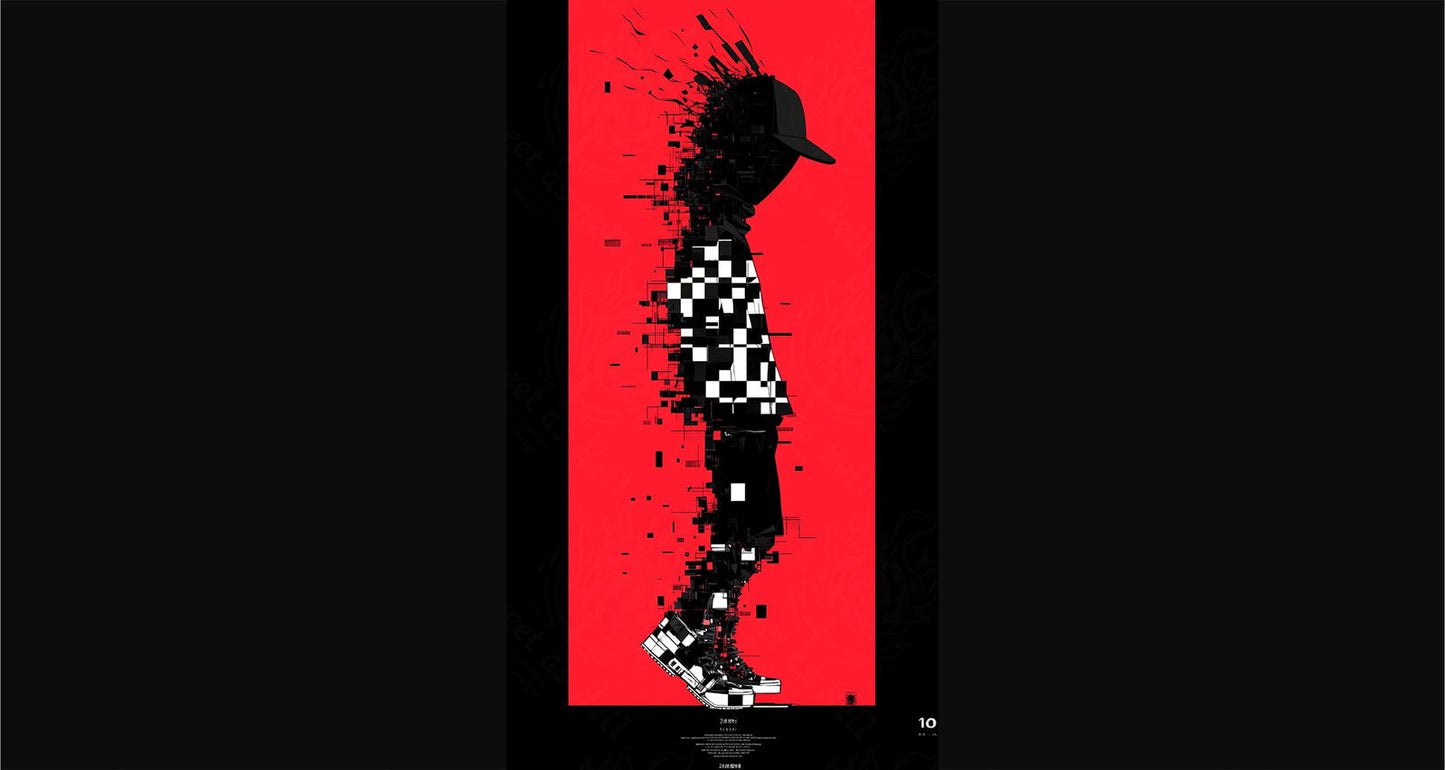 Full-length Urban Character in Streetwear Composed of Overlapping Shapes and/or Letters That Create Depth, Texture and Movement 0064 SN1314 - Sweet As Hell Designs