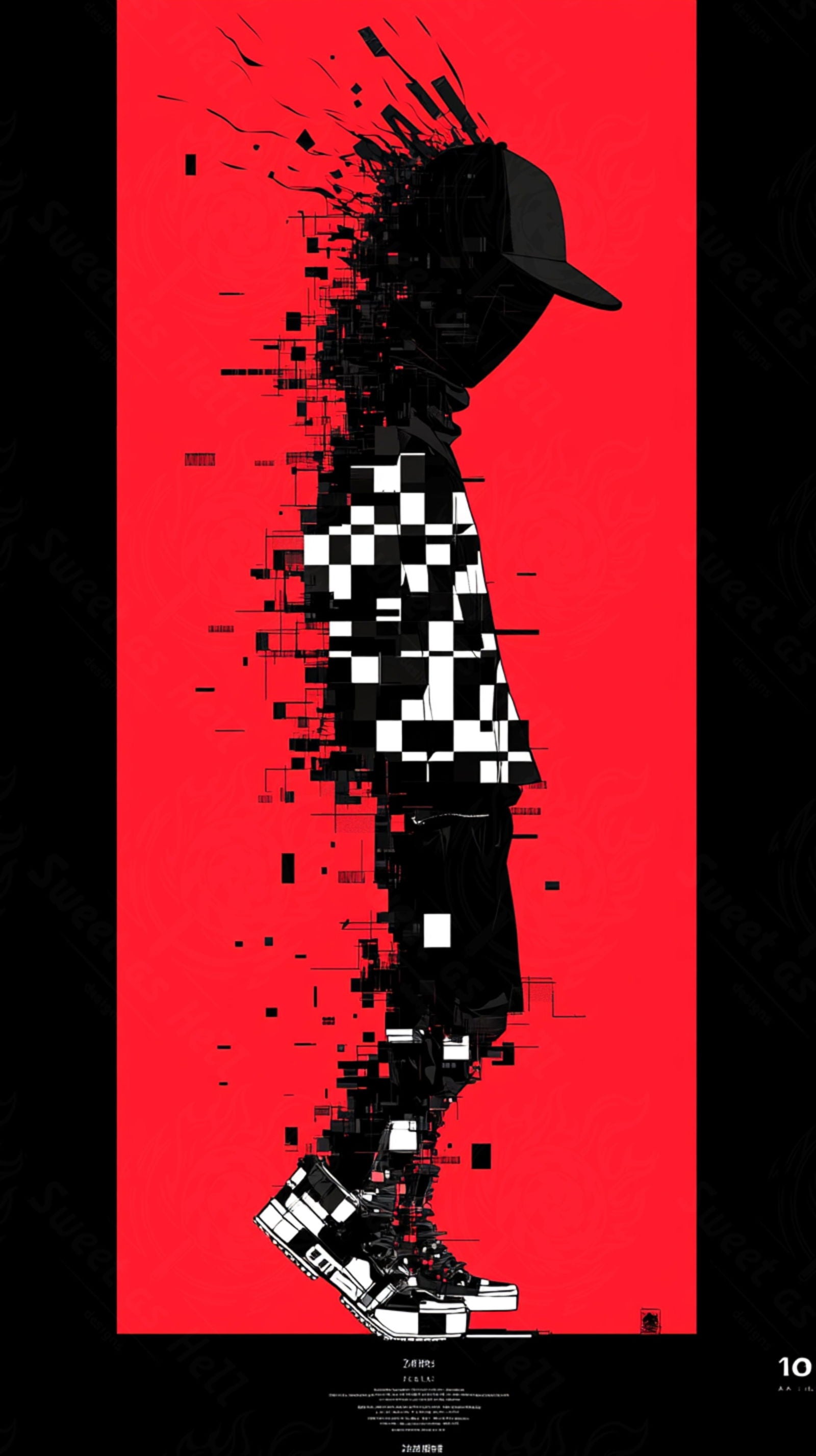 Full-length Urban Character in Streetwear Composed of Overlapping Shapes and/or Letters That Create Depth, Texture and Movement 0064 SN1314 - Sweet As Hell Designs