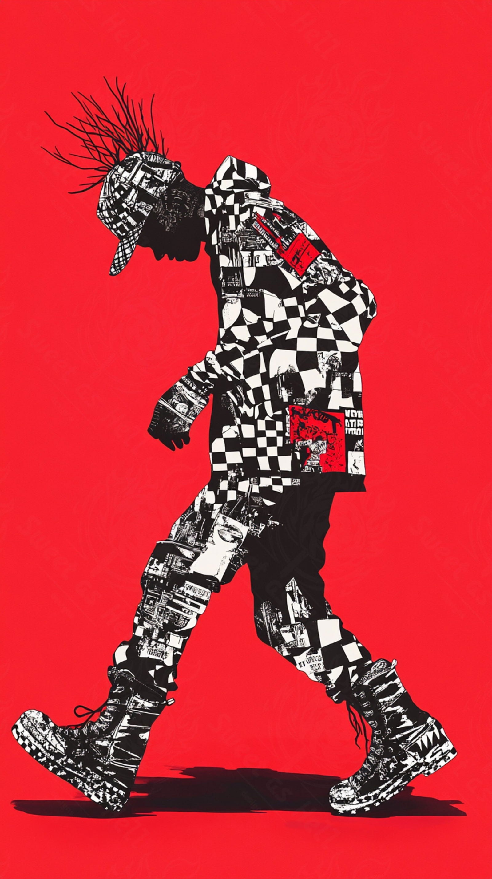 Full-length Urban Character in Streetwear Composed of Overlapping Shapes and/or Letters That Create Depth, Texture and Movement 0069 SN1319 - Sweet As Hell Designs