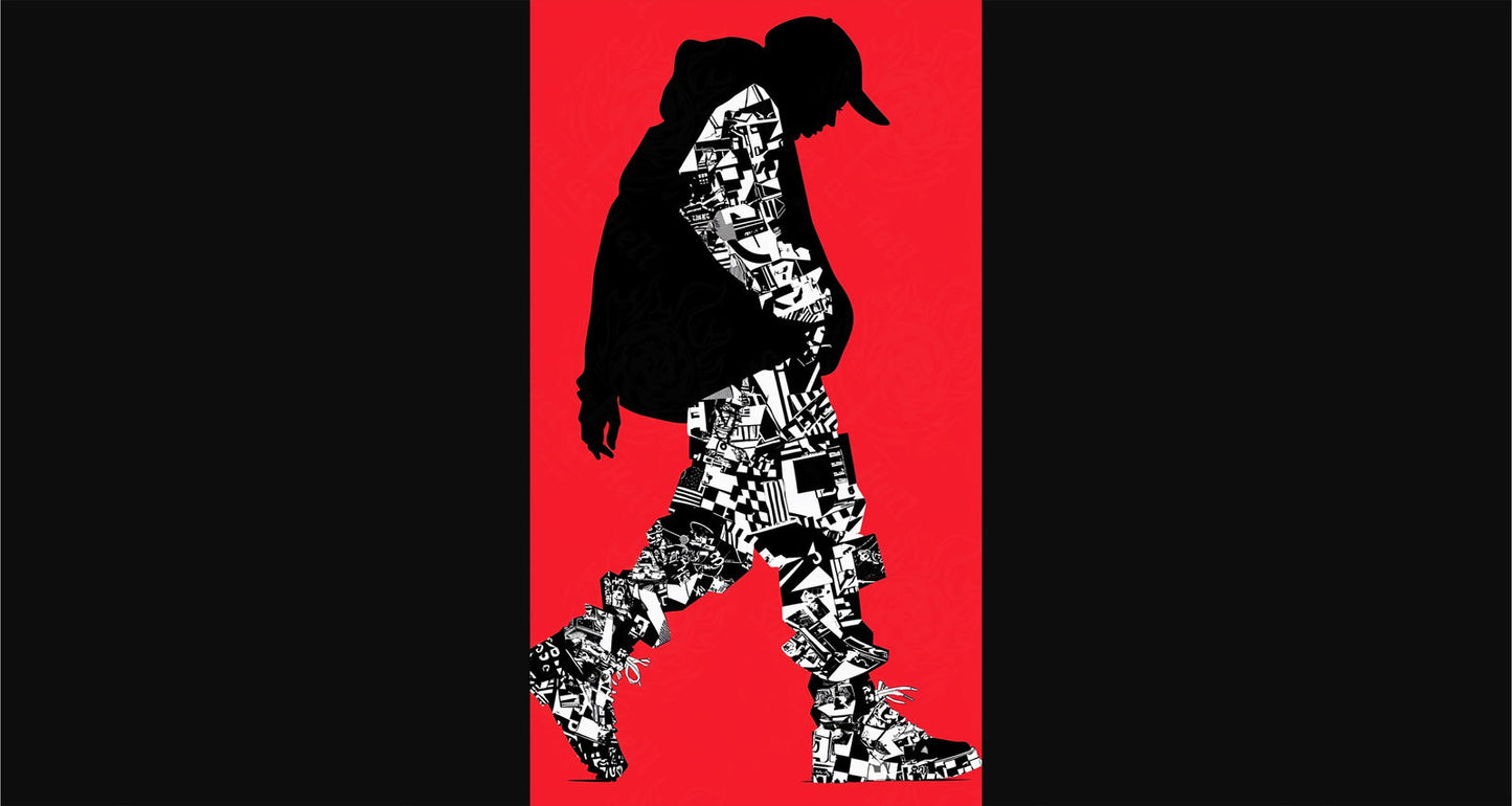 Full-length Urban Character in Streetwear Composed of Overlapping Shapes and/or Letters That Create Depth, Texture and Movement 0071 SN1321 - Sweet As Hell Designs