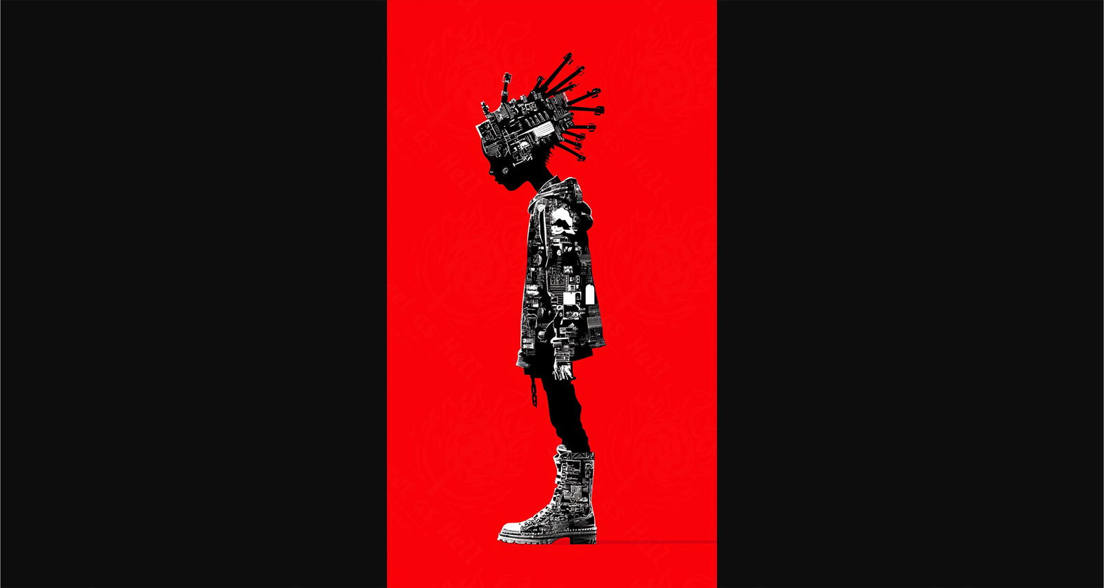 Full-length Urban Character in Streetwear Composed of Overlapping Shapes and/or Letters That Create Depth, Texture and Movement 0072 SN1322 - Sweet As Hell Designs
