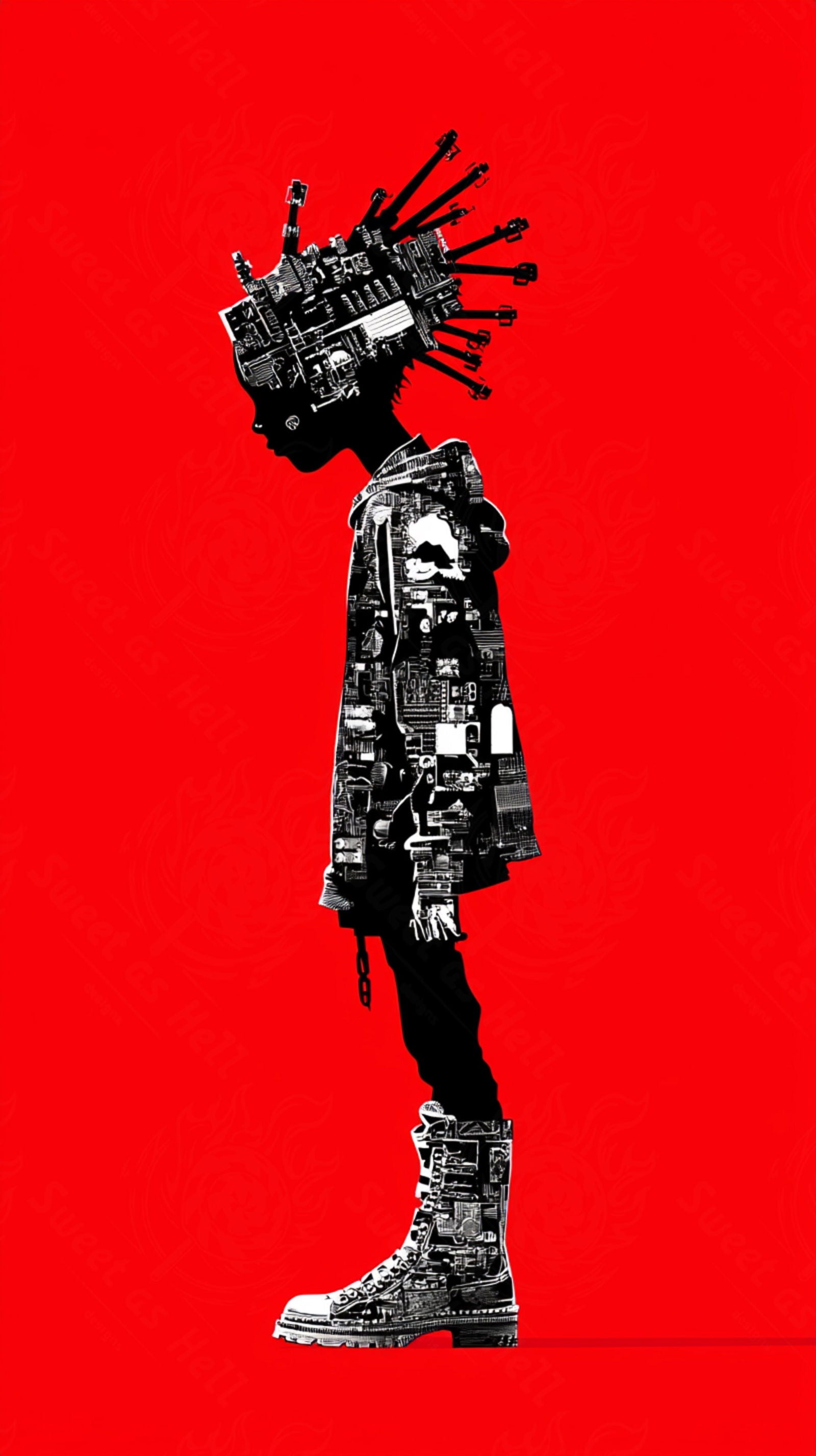 Full-length Urban Character in Streetwear Composed of Overlapping Shapes and/or Letters That Create Depth, Texture and Movement 0072 SN1322 - Sweet As Hell Designs