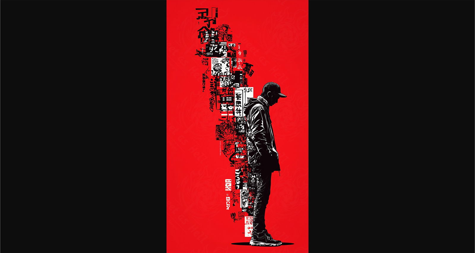 Full-length Urban Character in Streetwear Composed of Overlapping Shapes and/or Letters That Create Depth, Texture and Movement 0073 SN1323 - Sweet As Hell Designs
