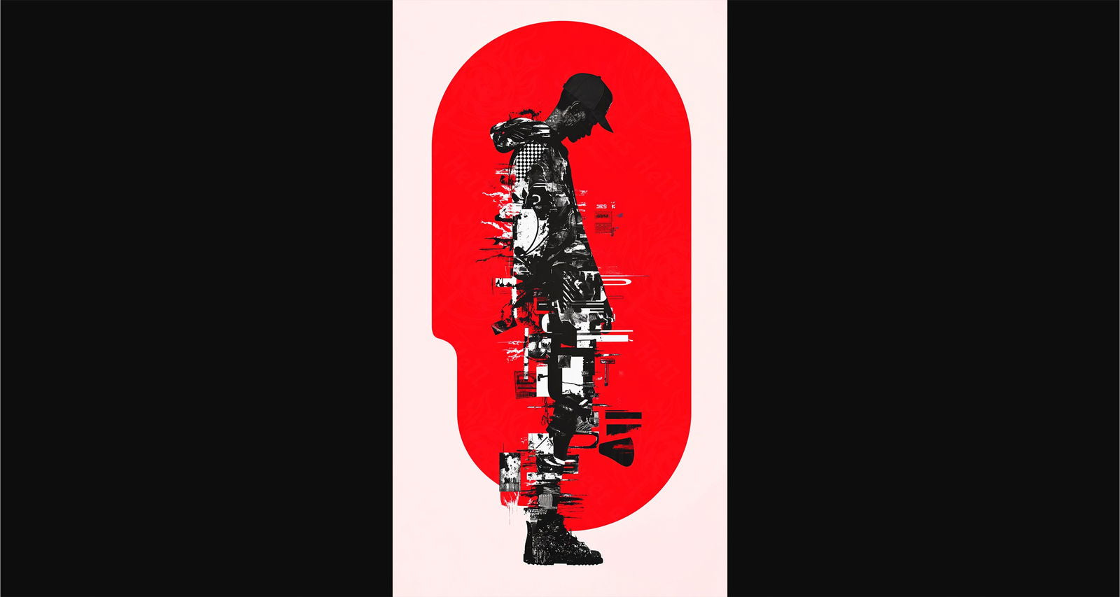 Full-length Urban Character in Streetwear Composed of Overlapping Shapes and/or Letters That Create Depth, Texture and Movement 0078 SN1328 - Sweet As Hell Designs