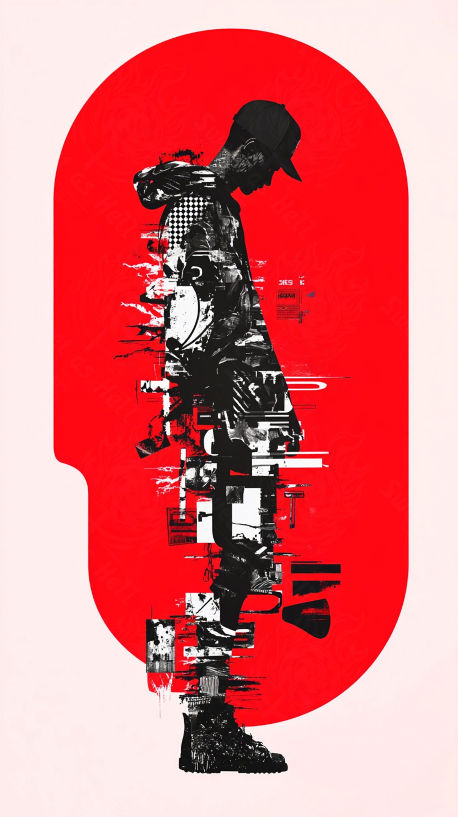 Full-length Urban Character in Streetwear Composed of Overlapping Shapes and/or Letters That Create Depth, Texture and Movement 0078 SN1328 - Sweet As Hell Designs