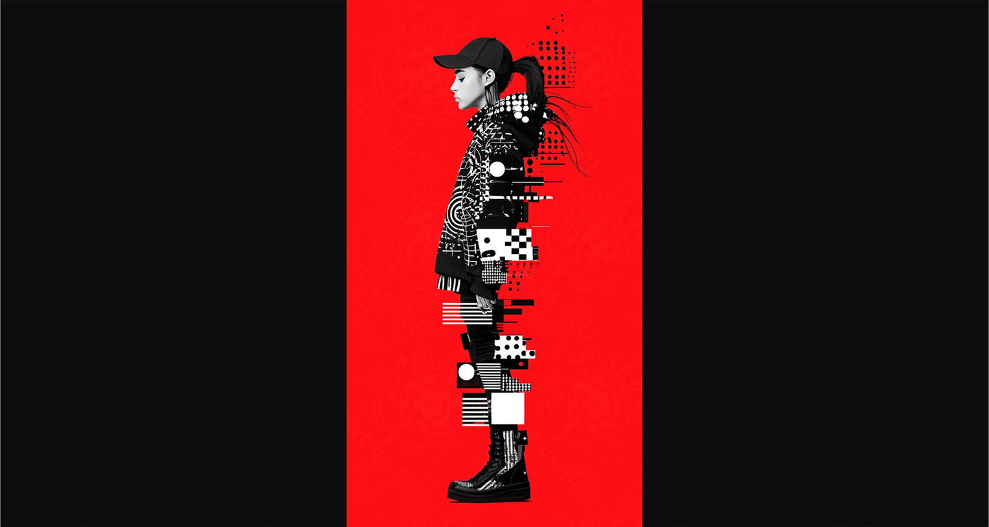 Full-length Urban Character in Streetwear Composed of Overlapping Shapes and/or Letters That Create Depth, Texture and Movement 0079 SN1329 - Sweet As Hell Designs