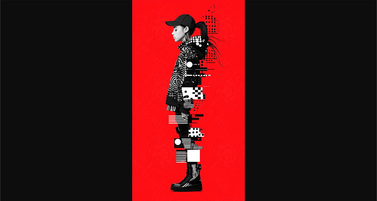 Full-length Urban Character in Streetwear Composed of Overlapping Shapes and/or Letters That Create Depth, Texture and Movement 0079 SN1329 - Sweet As Hell Designs