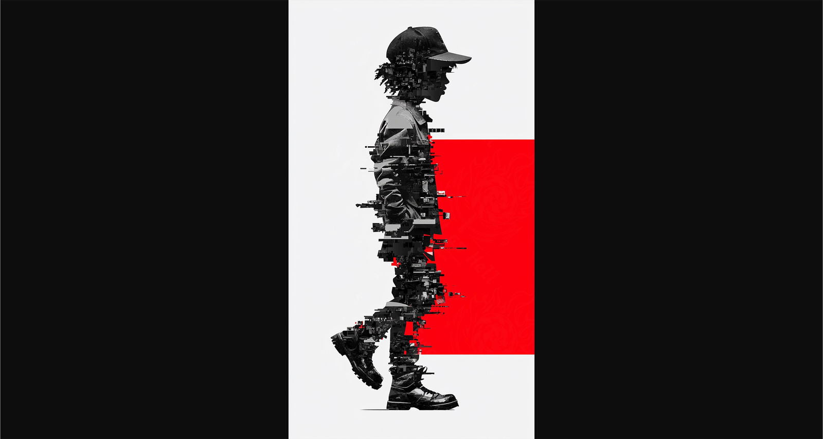 Full-length Urban Character in Streetwear Composed of Overlapping Shapes and/or Letters That Create Depth, Texture and Movement 0080 SN1330 - Sweet As Hell Designs