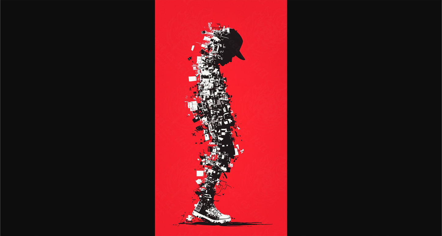 Full-length Urban Character in Streetwear Composed of Overlapping Shapes and/or Letters That Create Depth, Texture and Movement 0081 SN1331 - Sweet As Hell Designs