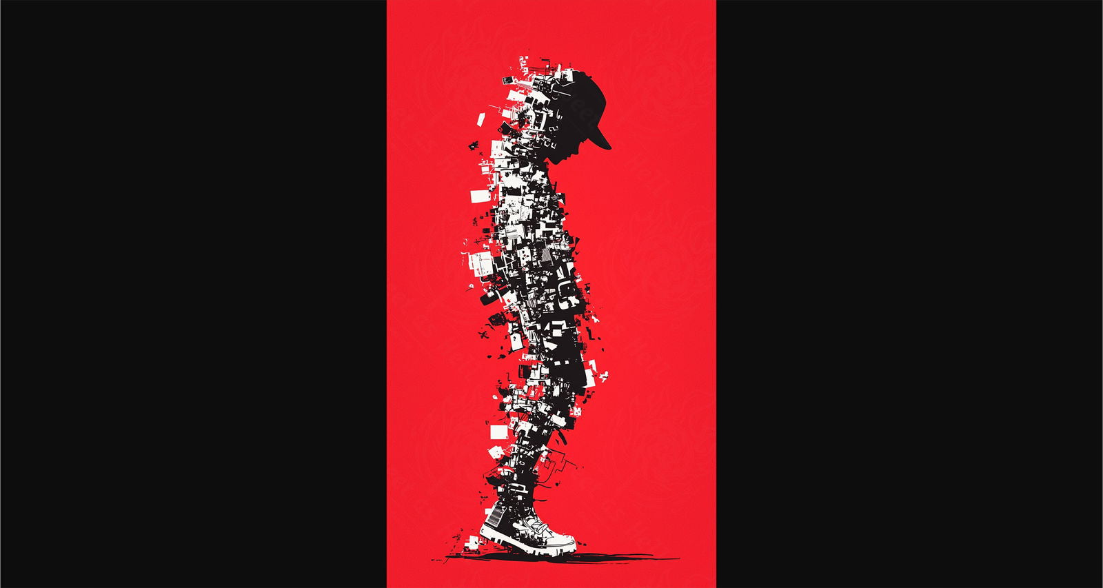 Full-length Urban Character in Streetwear Composed of Overlapping Shapes and/or Letters That Create Depth, Texture and Movement 0081 SN1331 - Sweet As Hell Designs