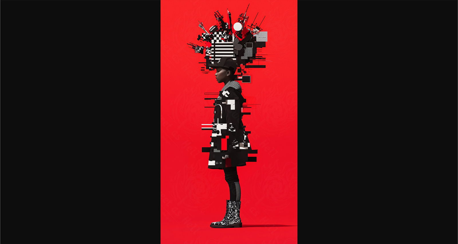 Full-length Urban Character in Streetwear Composed of Overlapping Shapes and/or Letters That Create Depth, Texture and Movement 0083 SN1333 - Sweet As Hell Designs