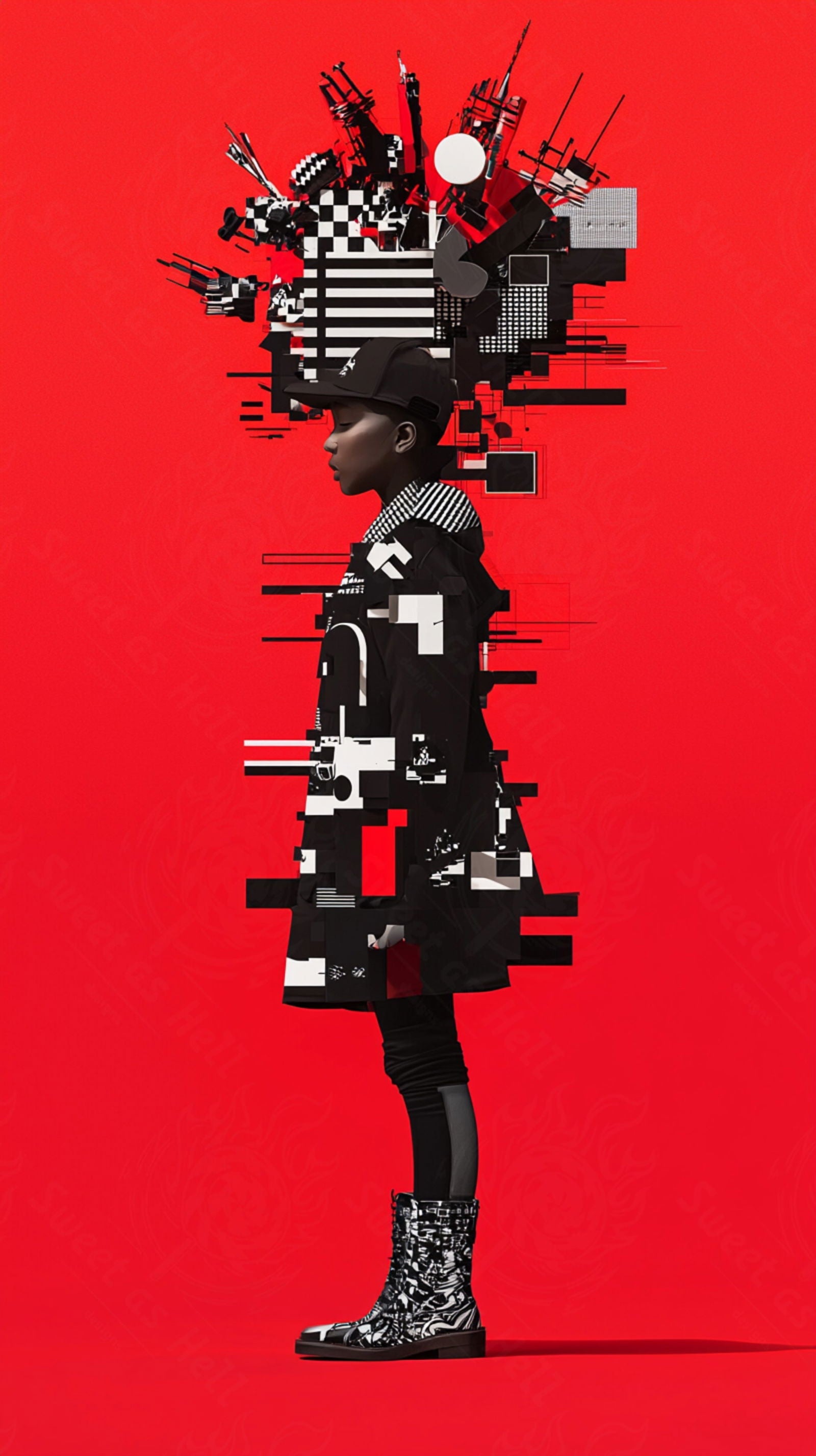 Full-length Urban Character in Streetwear Composed of Overlapping Shapes and/or Letters That Create Depth, Texture and Movement 0083 SN1333 - Sweet As Hell Designs