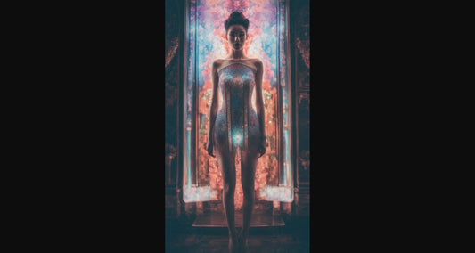 Full Length Female Fashion Photography with Surreal and Cosmic Graphic Elements 9 by 16 0001 SN836 - Sweet As Hell Designs