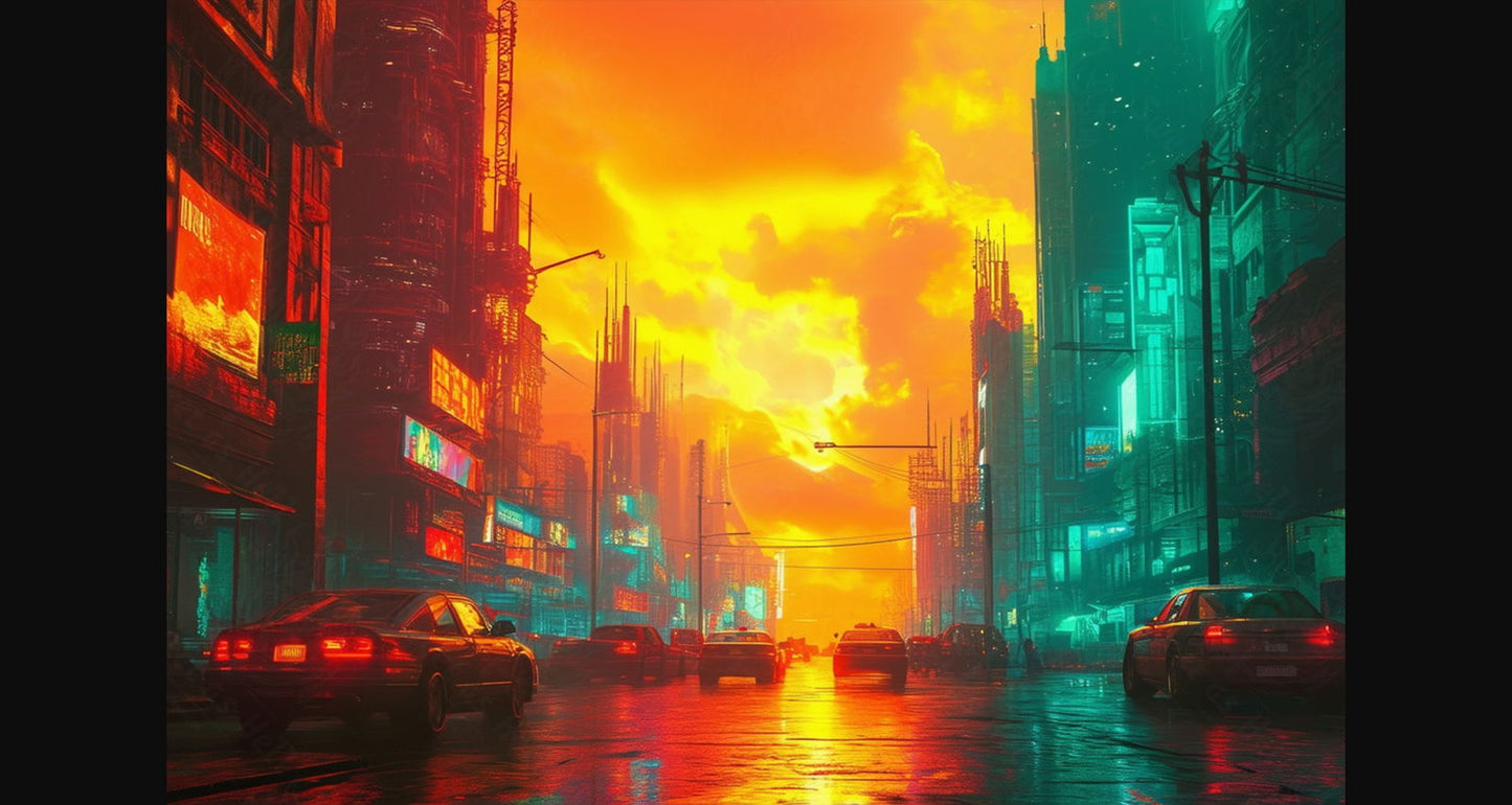 Gritty Street Level Illustration During Golden Hour with Colored Light Effects 3 by 2 0001 SN841 - Sweet As Hell Designs