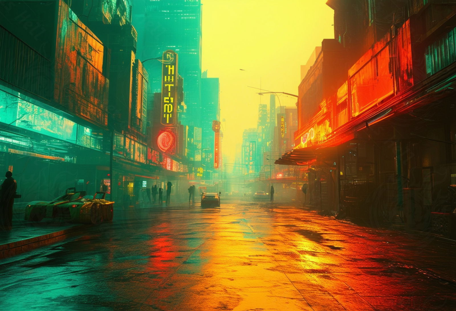 Gritty Street Level Illustration at Night with Colored Light Effects 3 by 2 0001 SN840 - Sweet As Hell Designs