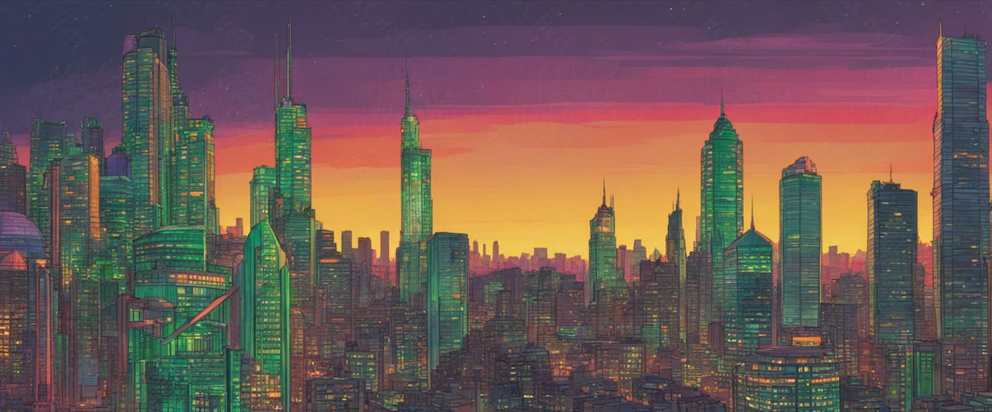 Illustrated Cityscape During Twilight Hour Showcasing Deep Rich Colors 0004 SN846 - Sweet As Hell Designs