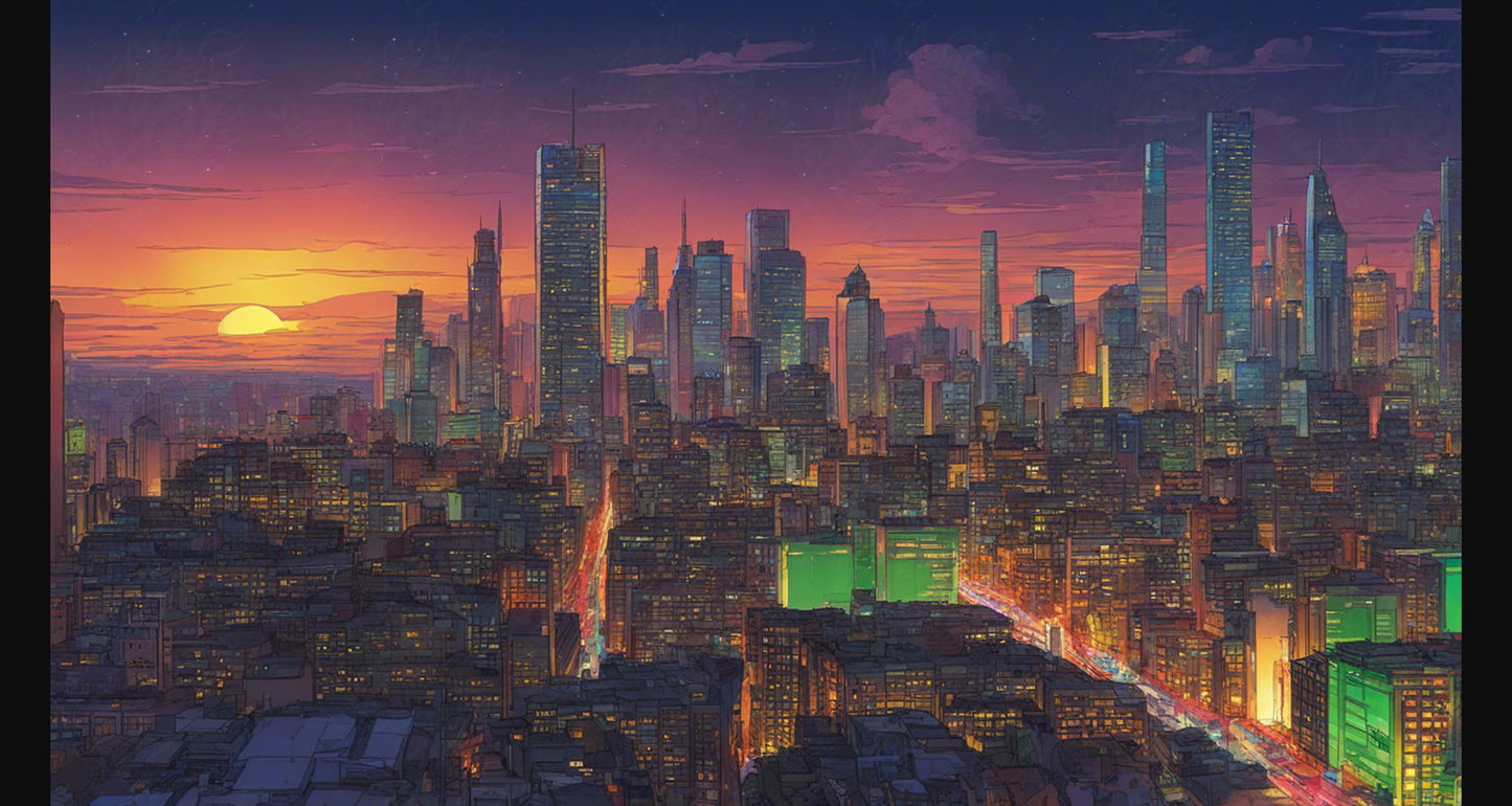Illustrated Cityscape During Twilight Hour Showcasing Deep Rich Colors 0008 SN850 - Sweet As Hell Designs