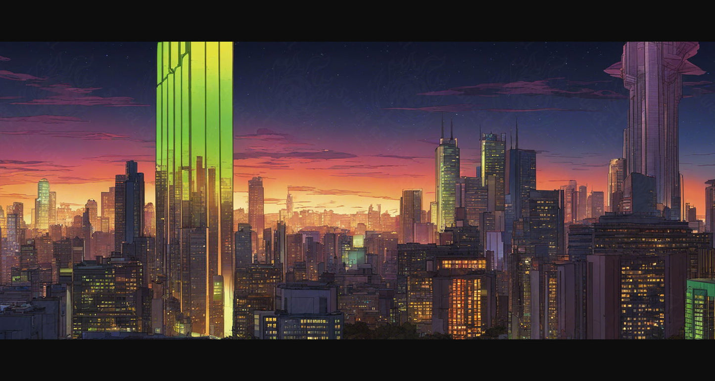 Illustrated Cityscape During Twilight Hour Showcasing Deep Rich Colors 0018 SN860 - Sweet As Hell Designs