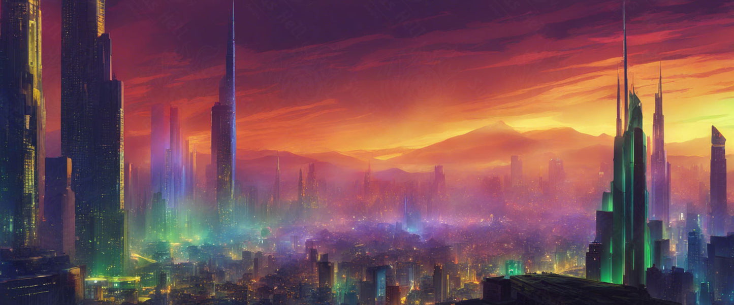 Illustrated Photo of Sprawling Cityscape During Twilight Hour 0002 SN900 - Sweet As Hell Designs
