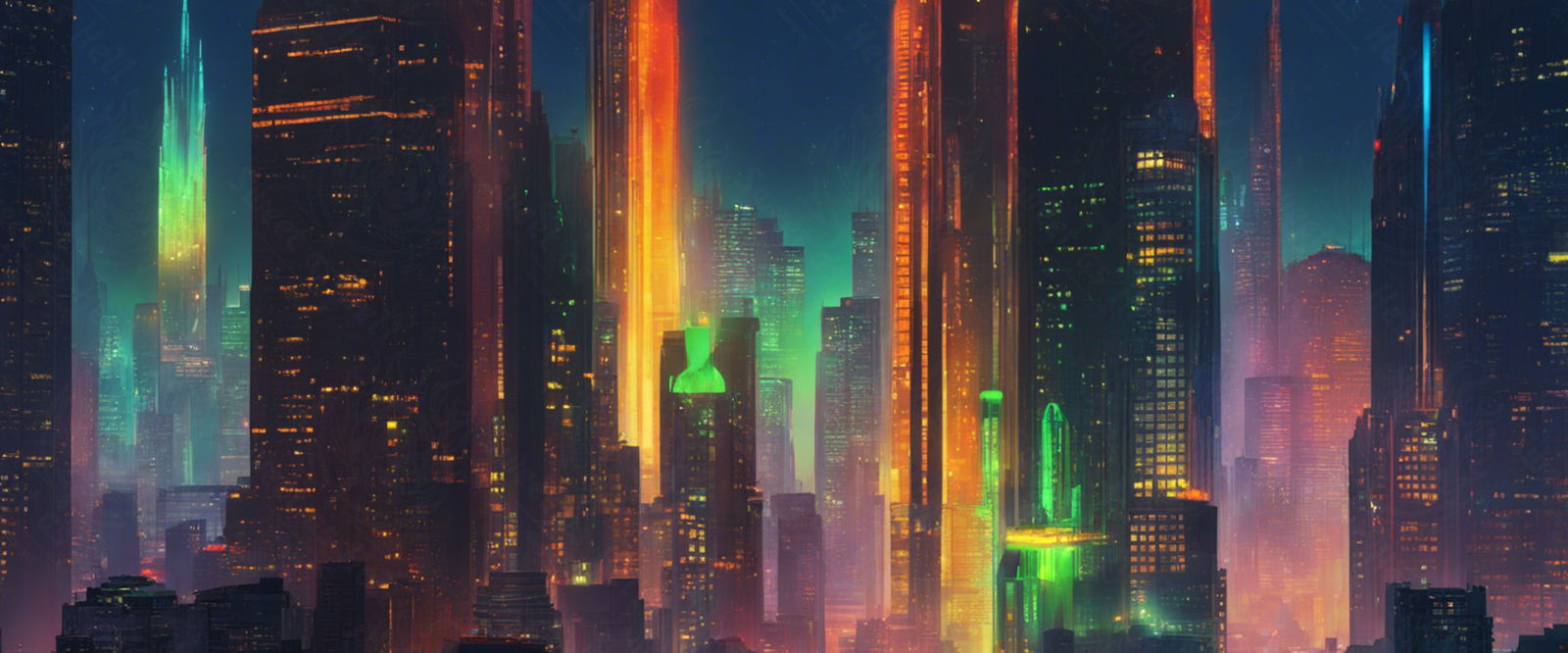 Illustrated Photo of Sprawling Cityscape During Twilight Hour 0003 SN901 - Sweet As Hell Designs