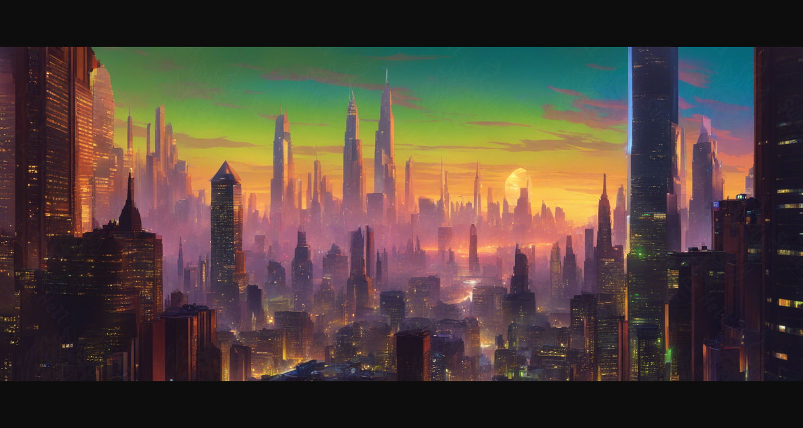 Illustrated Photo of Sprawling Cityscape During Twilight Hour 0005 SN903 - Sweet As Hell Designs