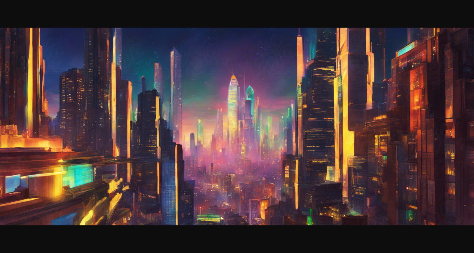 Illustrated Photo of Sprawling Cityscape During Twilight Hour 0021 SN905 - Sweet As Hell Designs