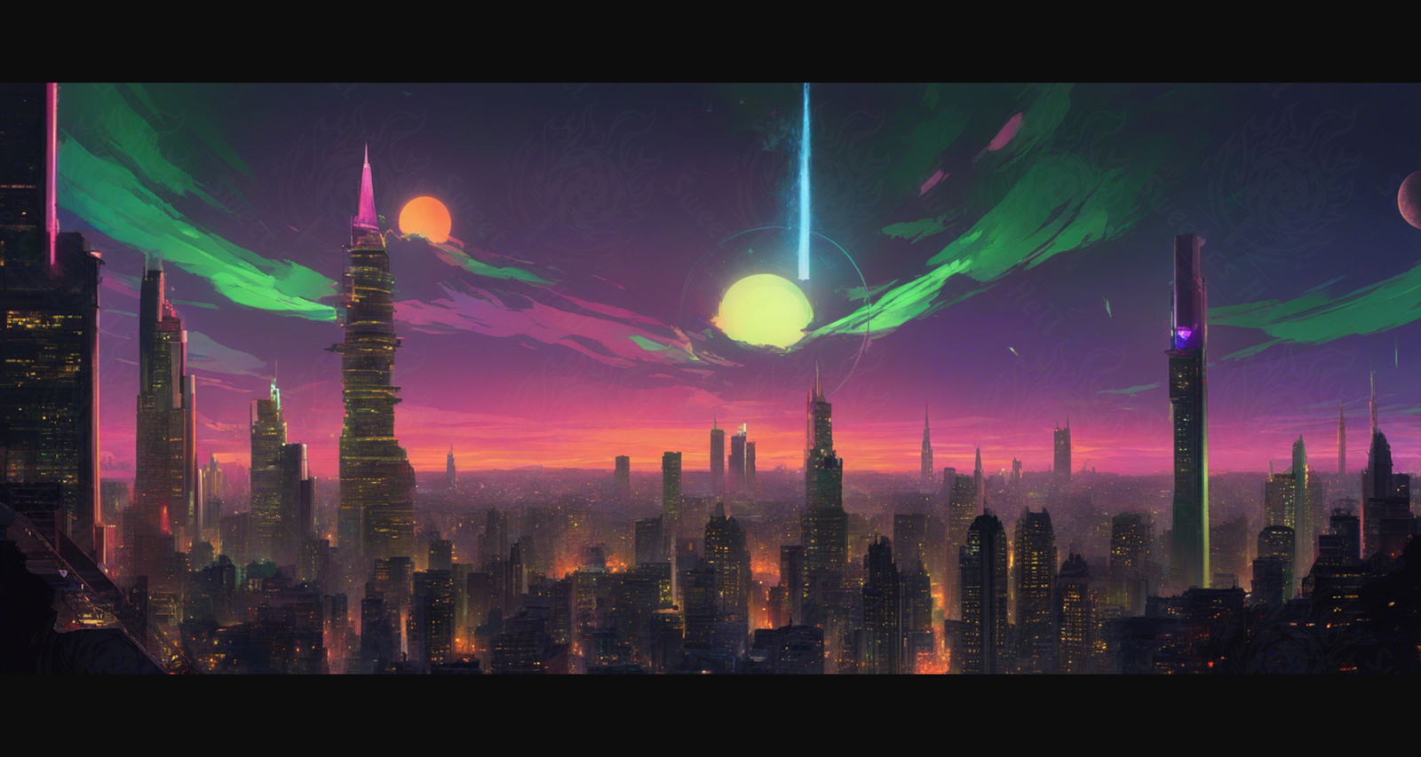 Illustrated Photo of Sprawling Cityscape During Twilight Hour 0022 SN906 - Sweet As Hell Designs