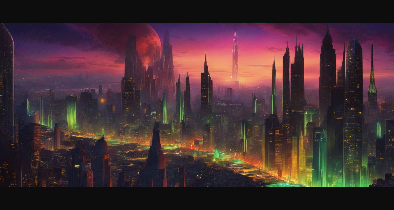 Illustrated Photo of Sprawling Cityscape During Twilight Hour 0025 SN909 - Sweet As Hell Designs