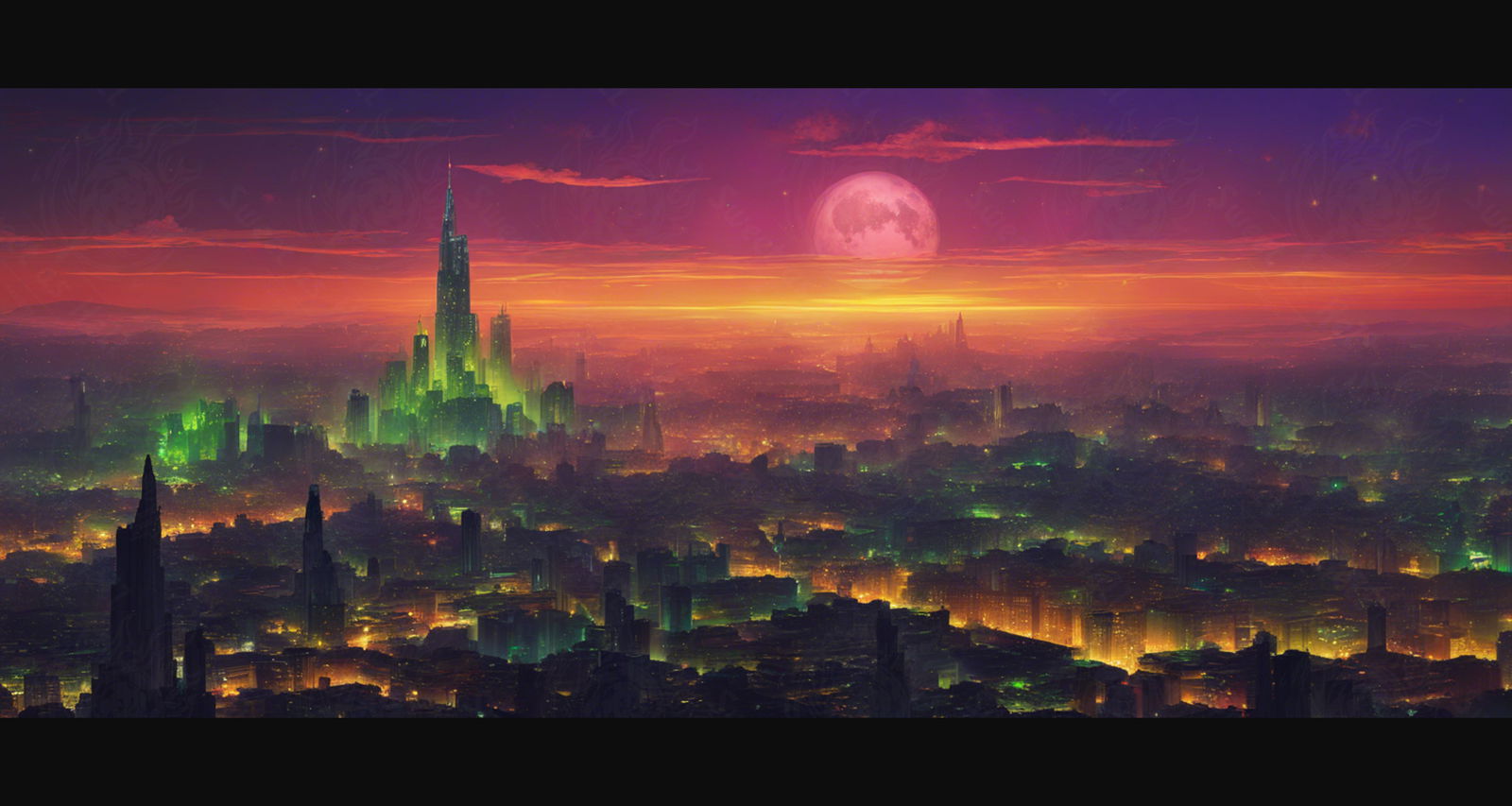 Illustrated Photo of Sprawling Cityscape During Twilight Hour 0029 SN912 - Sweet As Hell Designs
