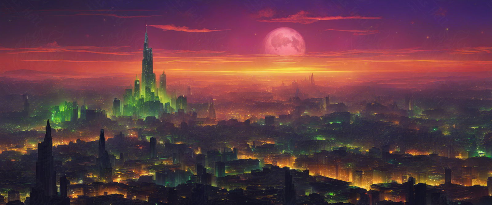 Illustrated Photo of Sprawling Cityscape During Twilight Hour 0029 SN912 - Sweet As Hell Designs