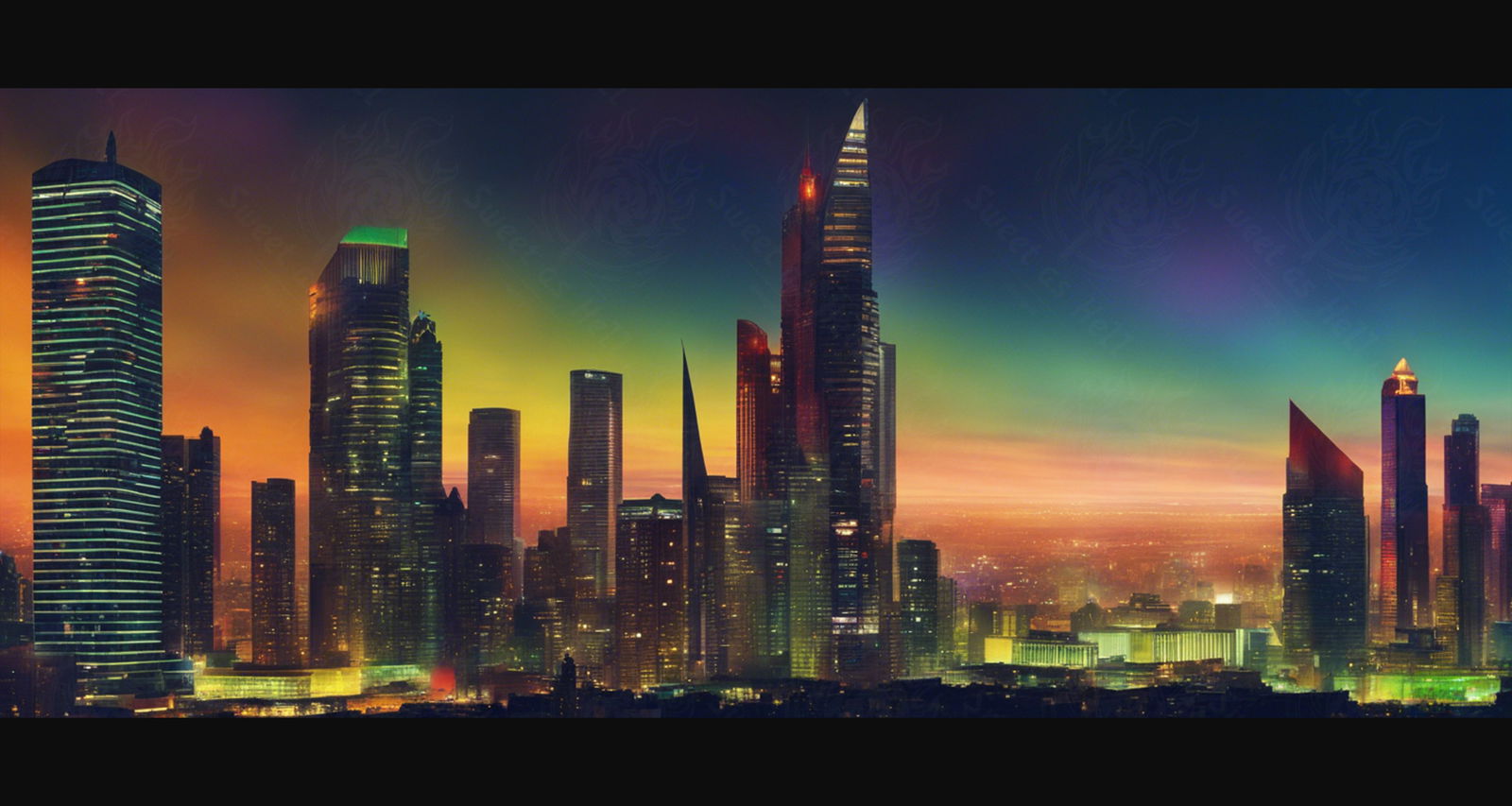 Illustrated Photo of a Sprawling Futuristic Cityscape at Night 0001 SN866 - Sweet As Hell Designs