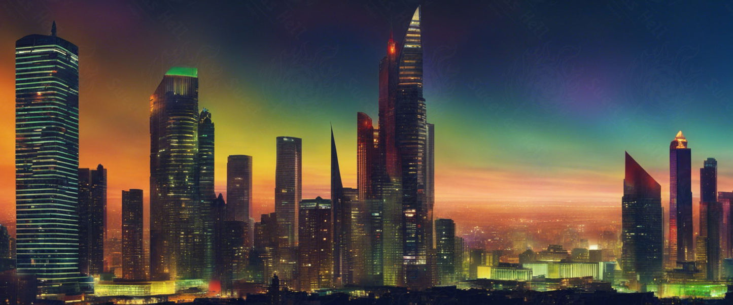 Illustrated Photo of a Sprawling Futuristic Cityscape at Night 0001 SN866 - Sweet As Hell Designs
