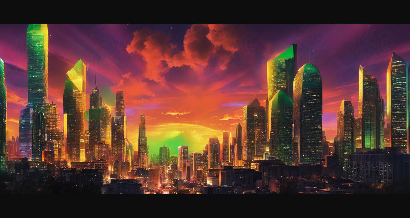 Illustrated Photo of a Sprawling Futuristic Cityscape at Night 0002 SN867 - Sweet As Hell Designs