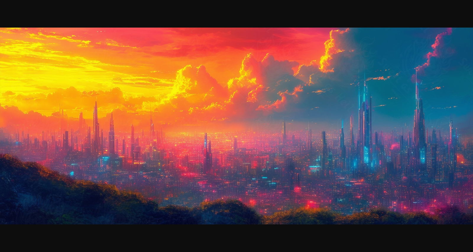 Illustrated Photo of a Sprawling Futuristic Cityscape at Night 0005 SN870 - Sweet As Hell Designs