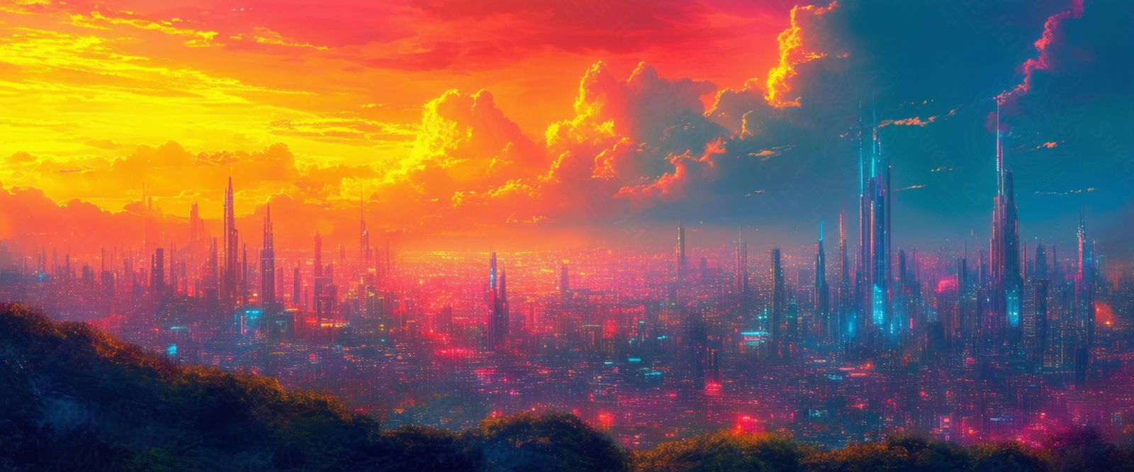 Illustrated Photo of a Sprawling Futuristic Cityscape at Night 0005 SN870 - Sweet As Hell Designs
