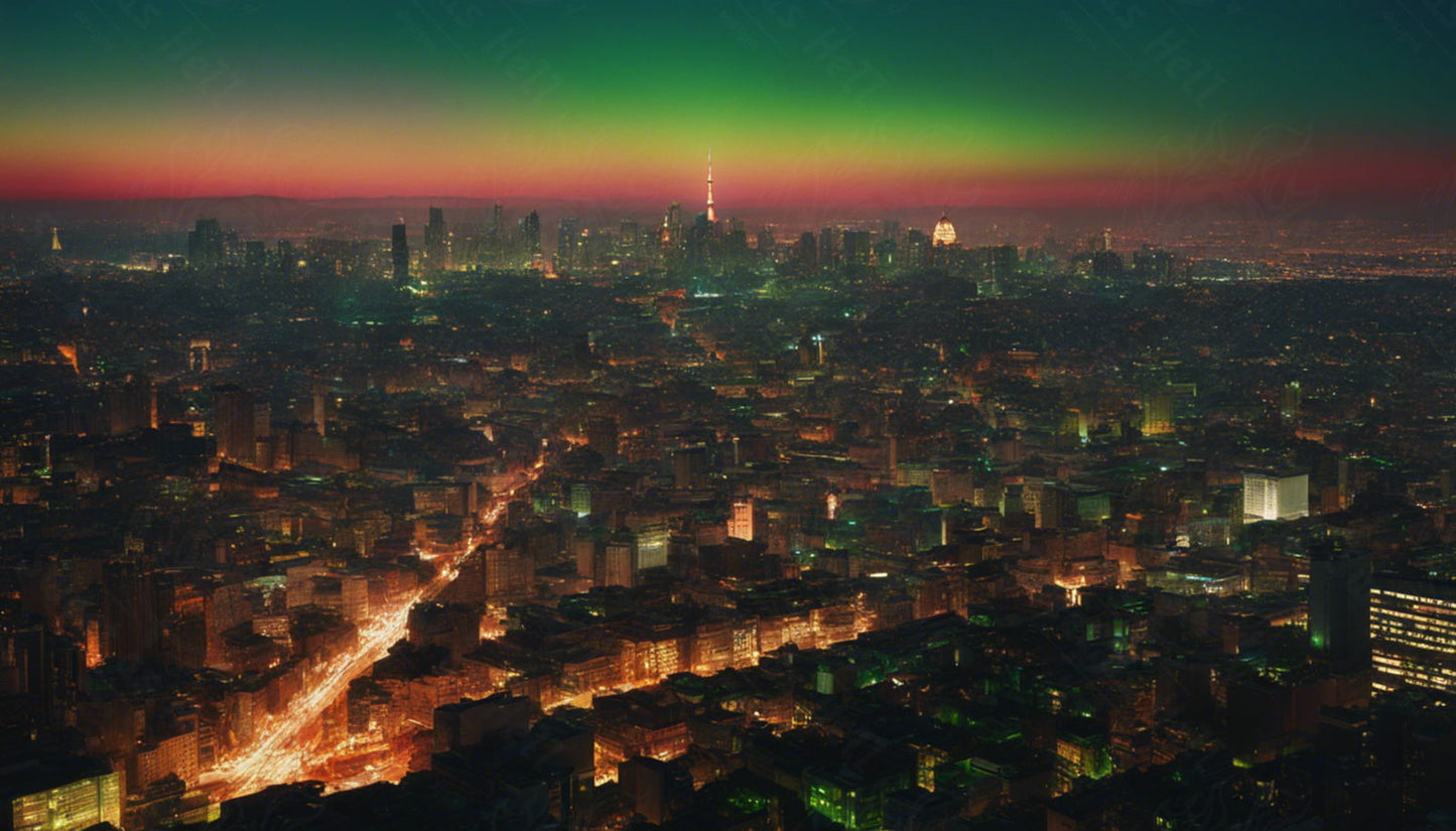 Illustrated Photo of a Sprawling Futuristic Cityscape at Night 0008 SN873 - Sweet As Hell Designs