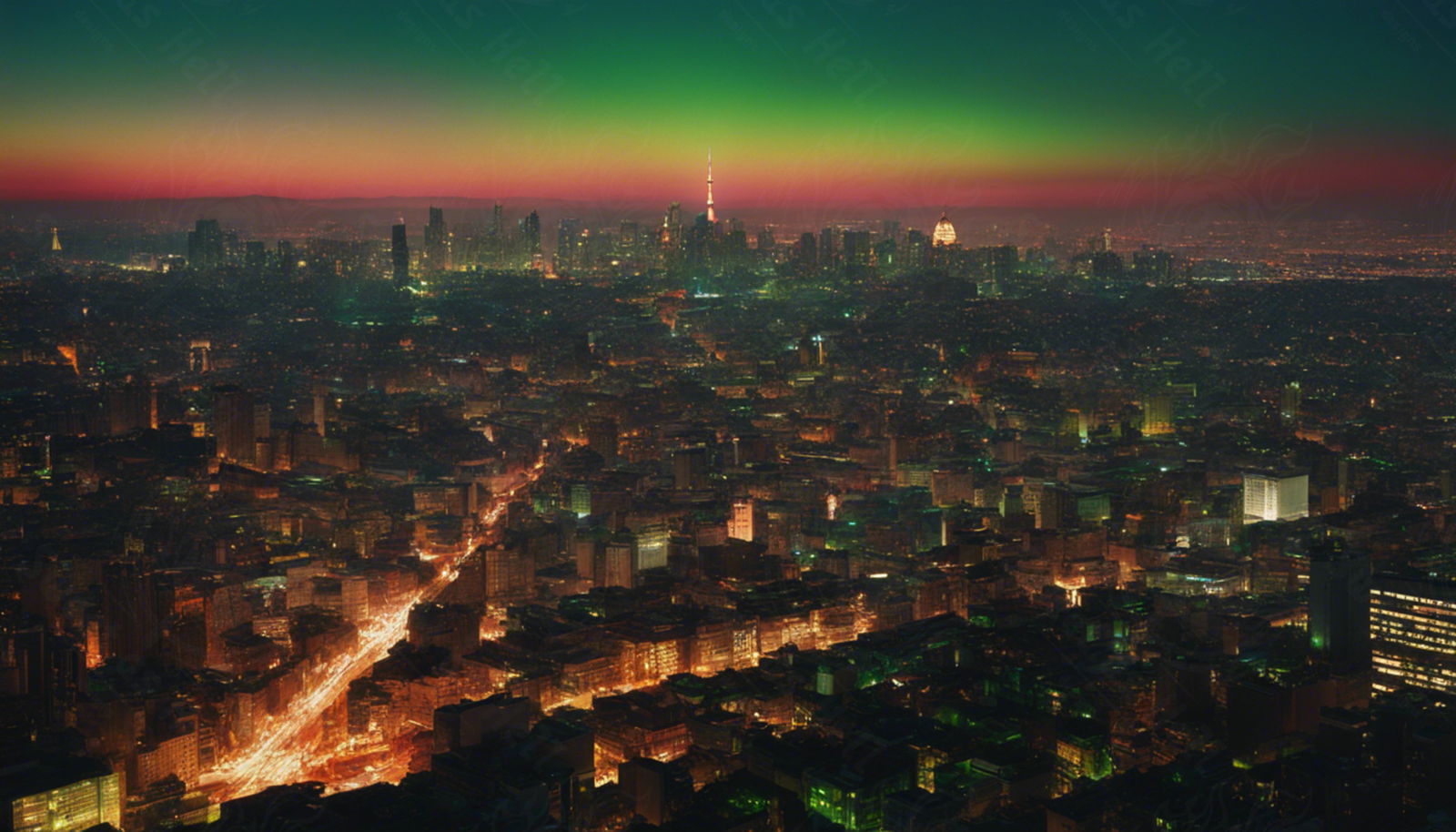 Illustrated Photo of a Sprawling Futuristic Cityscape at Night 0008 SN873 - Sweet As Hell Designs