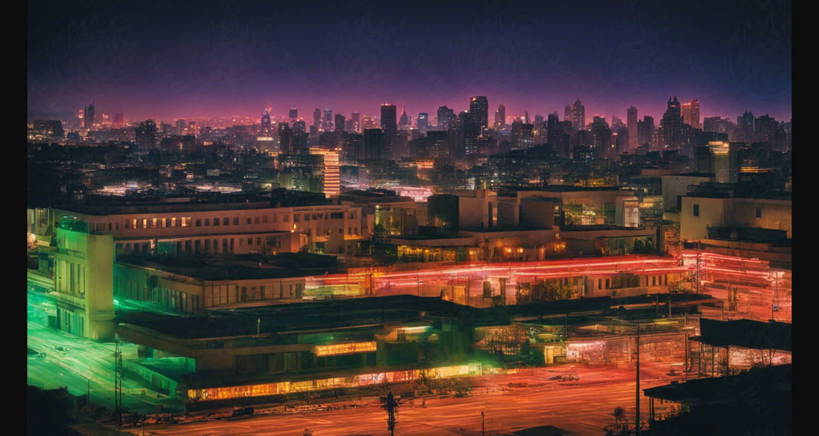 Illustrated Photo of a Sprawling Futuristic Cityscape at Night 0010 SN875 - Sweet As Hell Designs