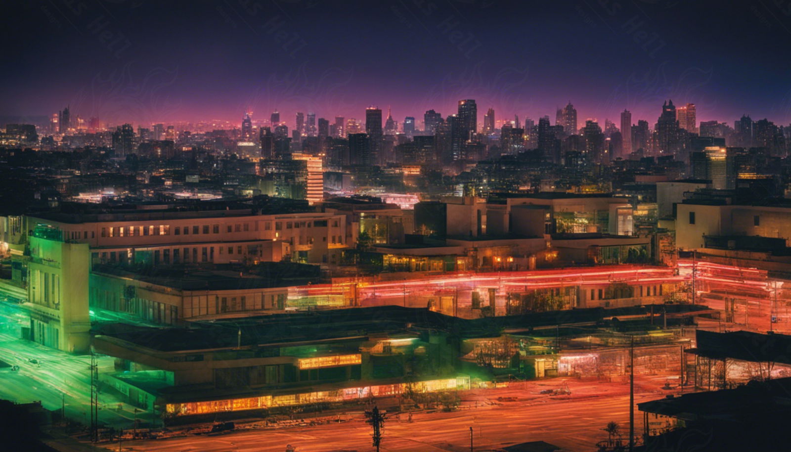 Illustrated Photo of a Sprawling Futuristic Cityscape at Night 0010 SN875 - Sweet As Hell Designs