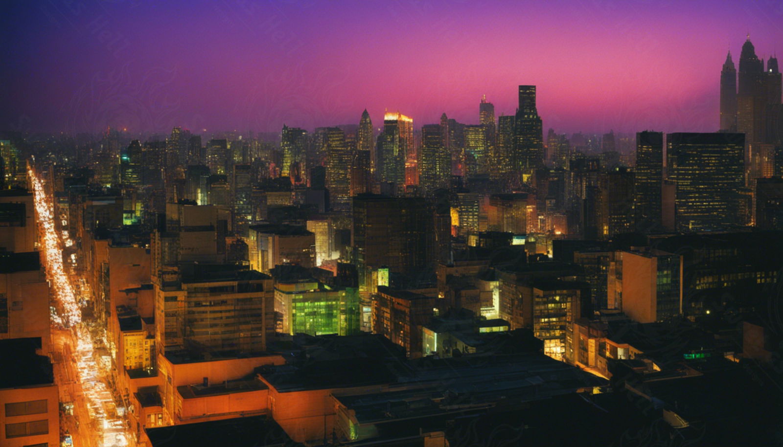 Illustrated Photo of a Sprawling Futuristic Cityscape at Night 0014 SN879 - Sweet As Hell Designs
