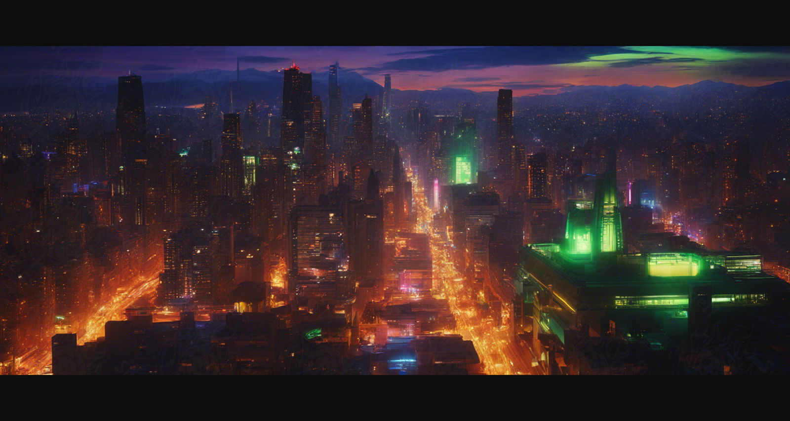 Illustrated Photo of a Sprawling Futuristic Cityscape at Night 0017 SN882 - Sweet As Hell Designs