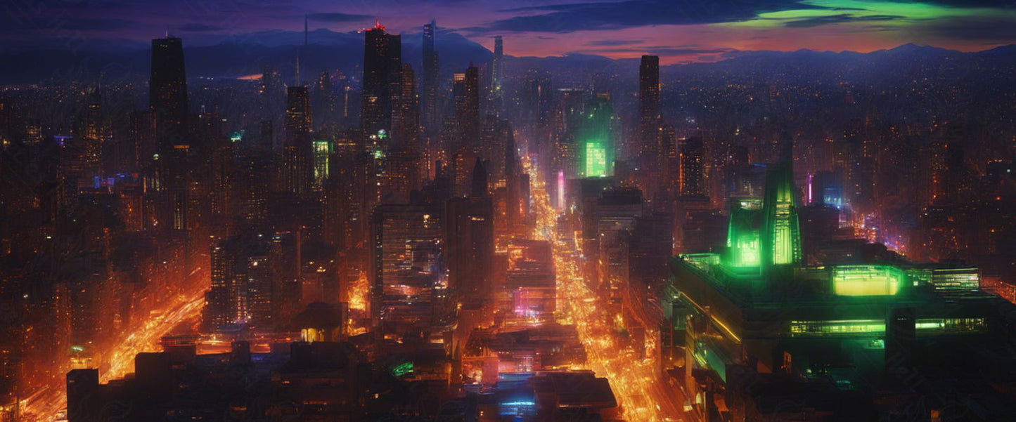 Illustrated Photo of a Sprawling Futuristic Cityscape at Night 0017 SN882 - Sweet As Hell Designs