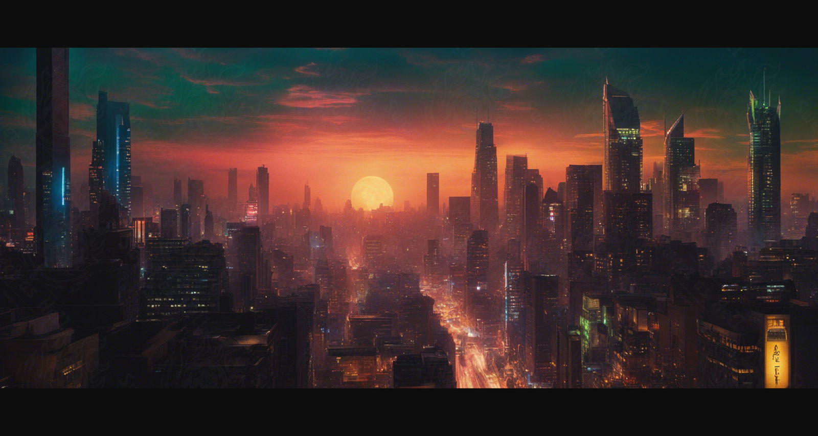 Illustrated Photo of a Sprawling Futuristic Cityscape at Night 0018 SN883 - Sweet As Hell Designs
