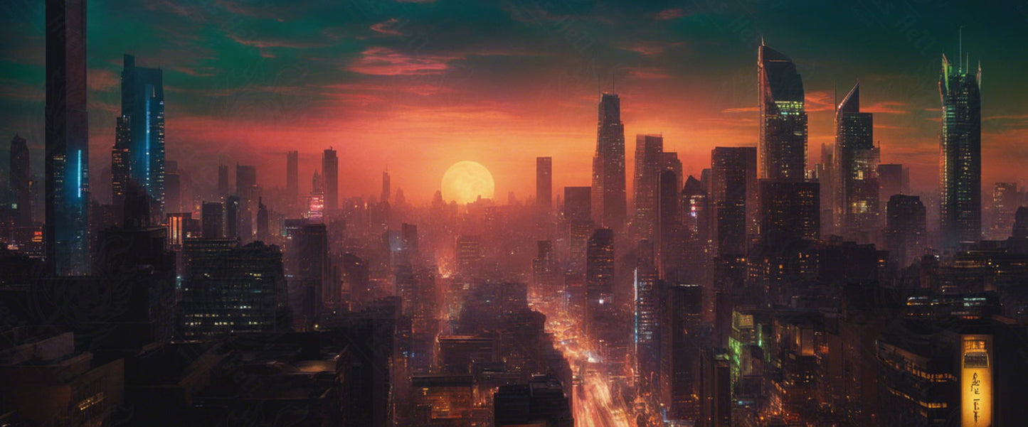 Illustrated Photo of a Sprawling Futuristic Cityscape at Night 0018 SN883 - Sweet As Hell Designs