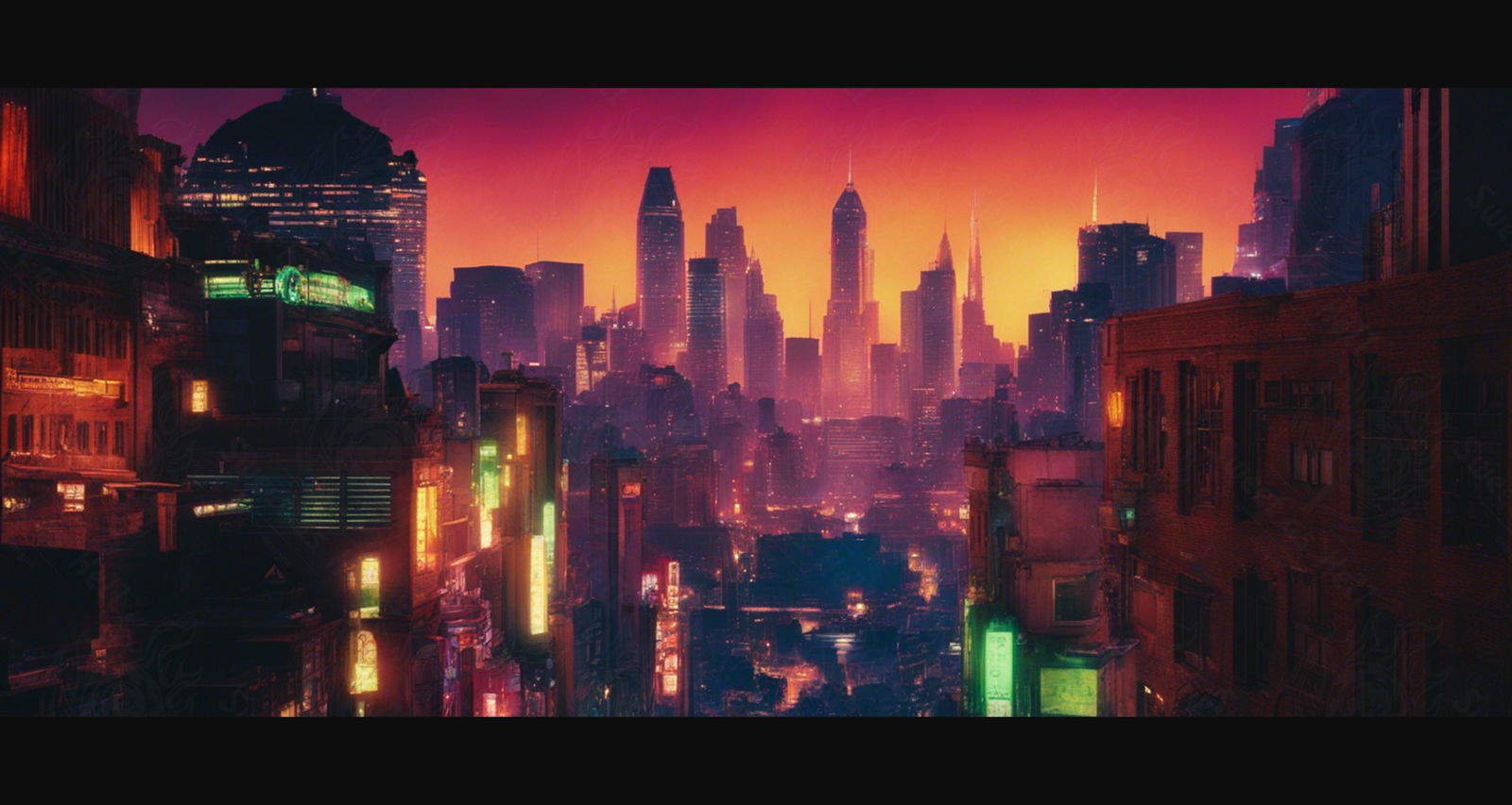Illustrated Photo of a Sprawling Futuristic Cityscape at Night 0019 SN884 - Sweet As Hell Designs