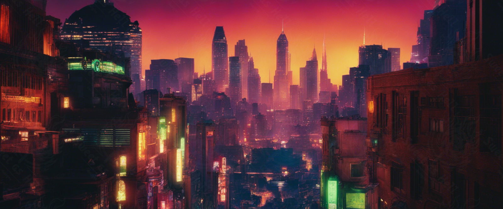 Illustrated Photo of a Sprawling Futuristic Cityscape at Night 0019 SN884 - Sweet As Hell Designs