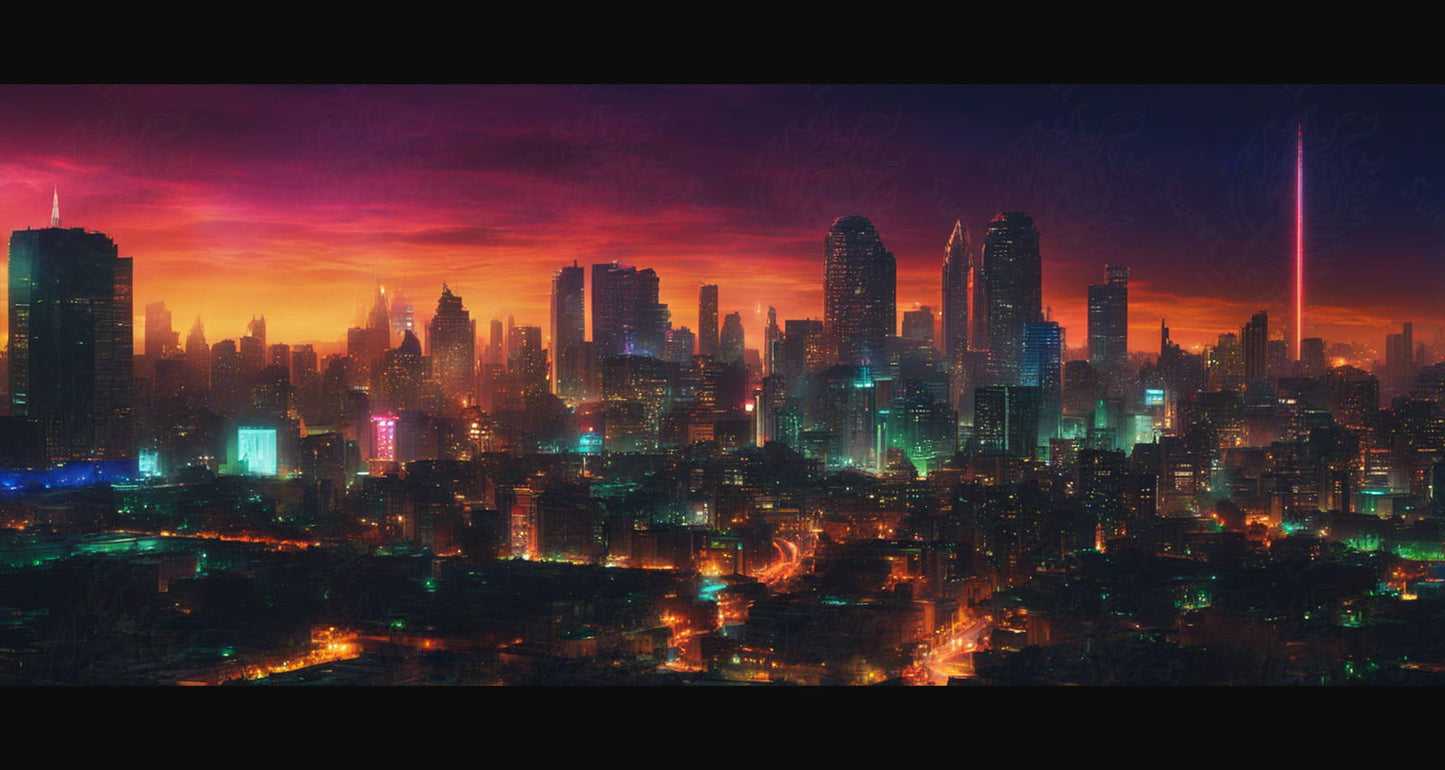 Illustrated Photo of a Sprawling Futuristic Cityscape at Night 0020 SN885 - Sweet As Hell Designs