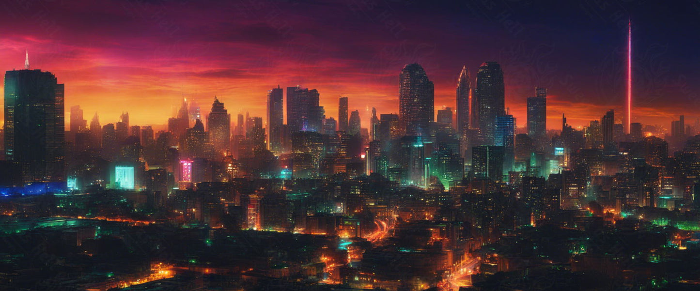 Illustrated Photo of a Sprawling Futuristic Cityscape at Night 0020 SN885 - Sweet As Hell Designs