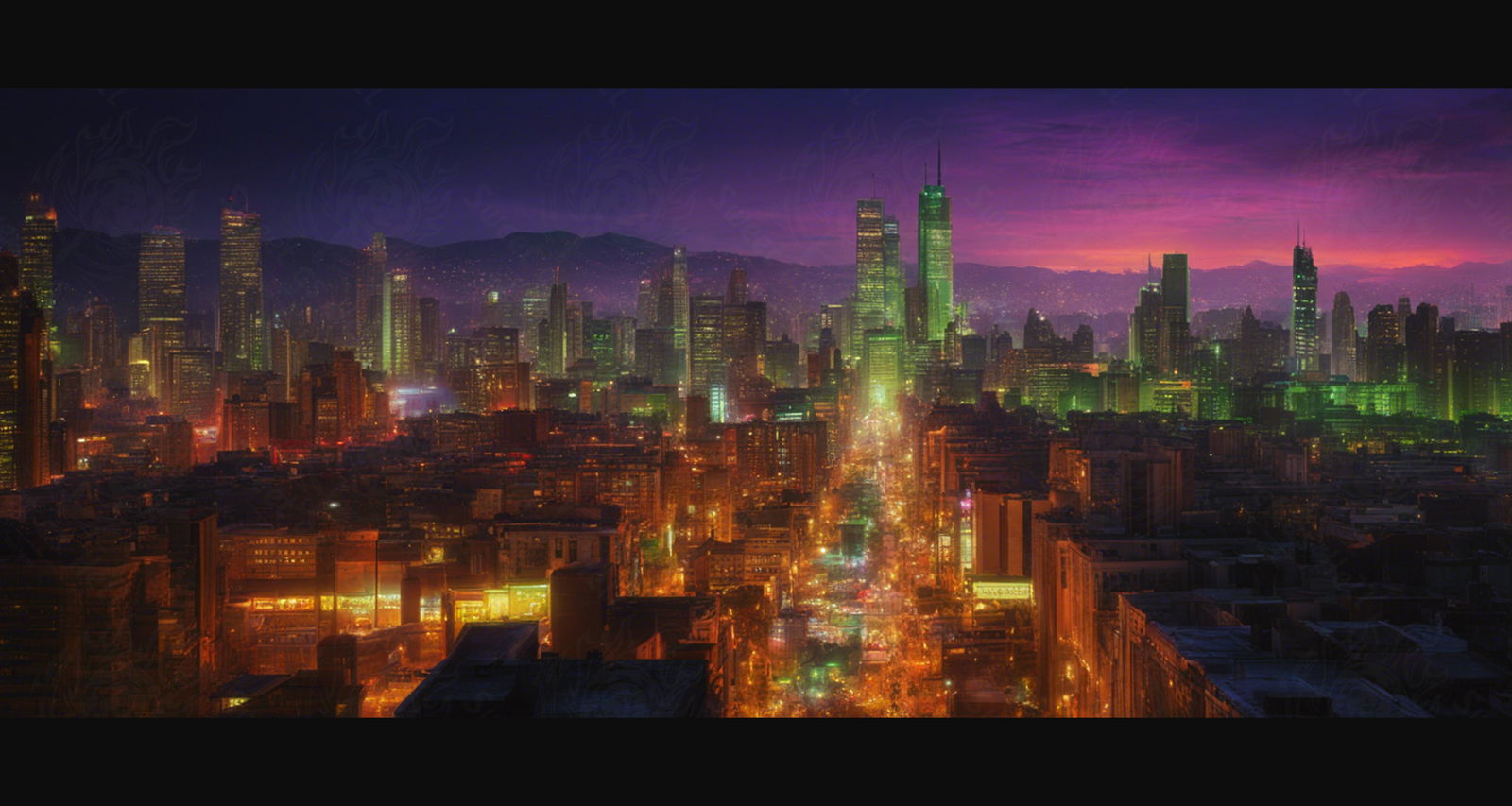 Illustrated Photo of a Sprawling Futuristic Cityscape at Night 0021 SN886 - Sweet As Hell Designs