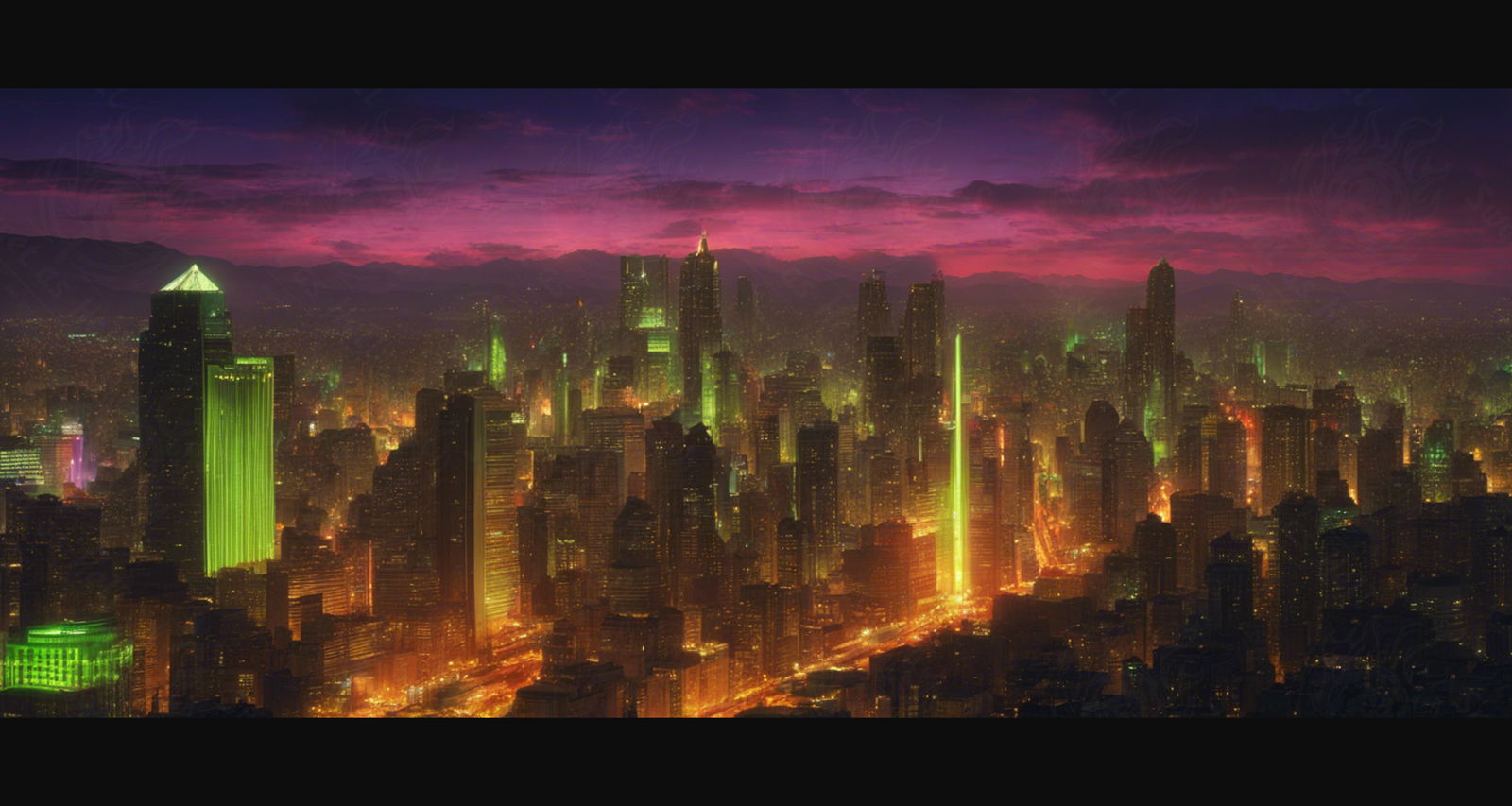 Illustrated Photo of a Sprawling Futuristic Cityscape at Night 0030 SN895 - Sweet As Hell Designs